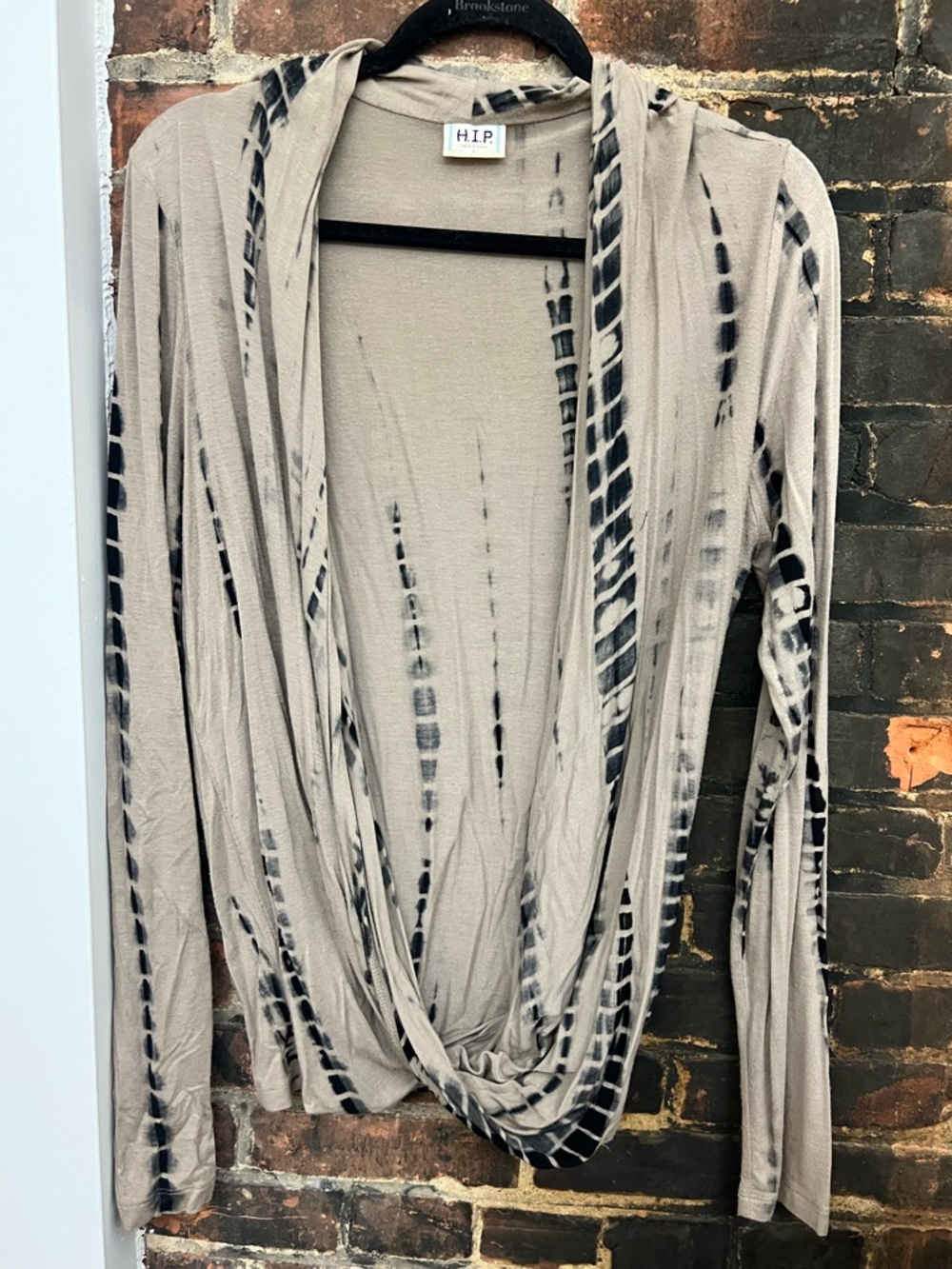 H.I.P Draped Open-Front Cardigan in Beige and Black